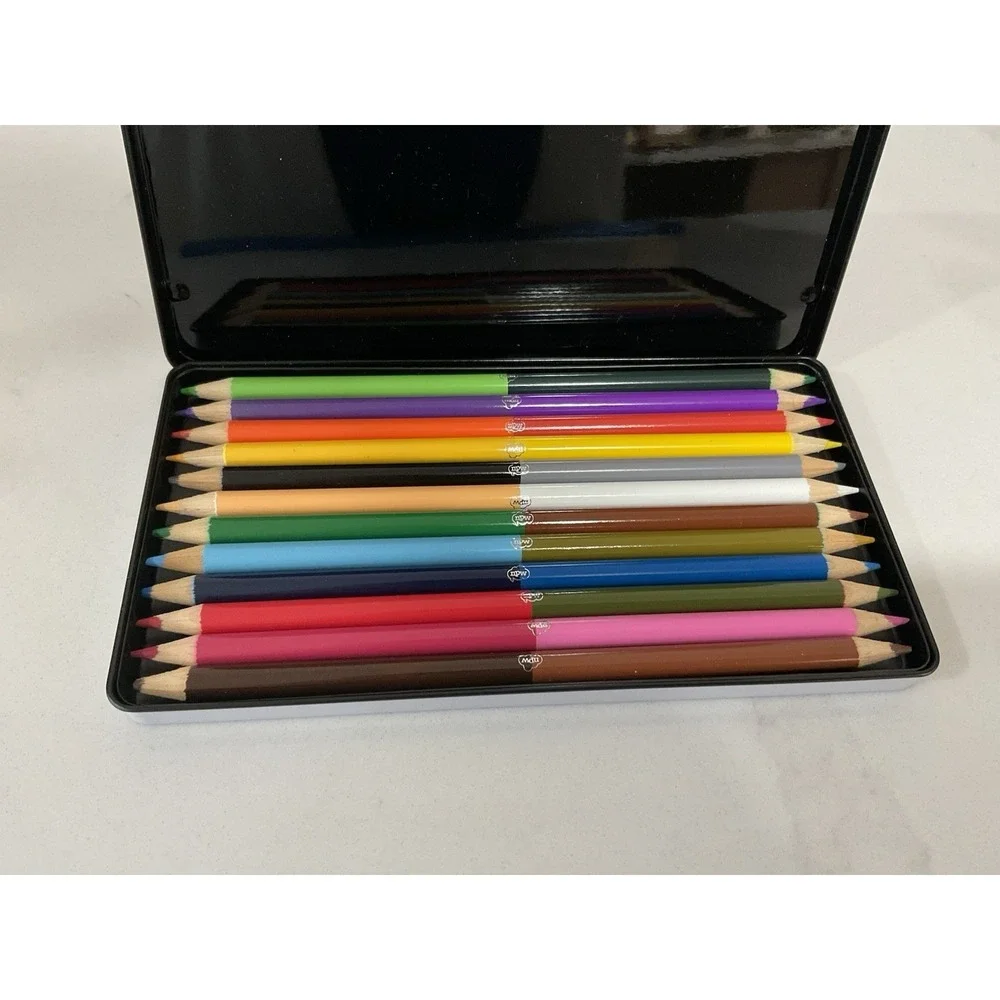 London 50/50 Two-Tone Color Pencils Set of 24 Colors/12 Pencils With Tin LN